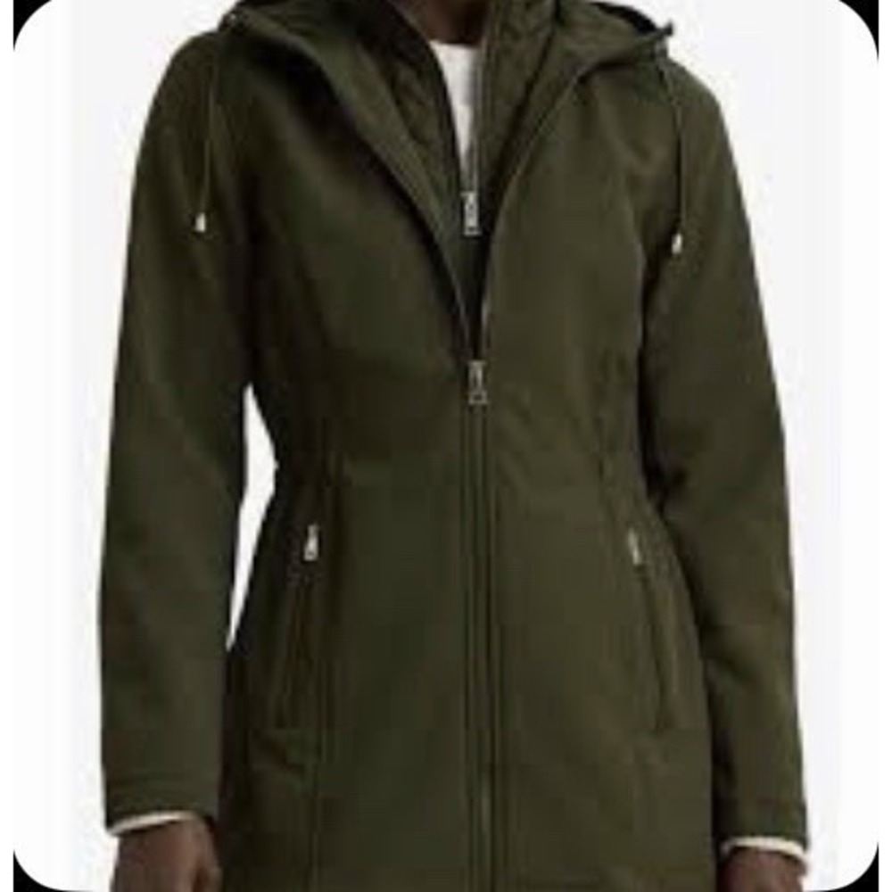 New Lauren Ralph Lauren Hooded Soft-Shell Jacket with Interior Quilted Bib Sz XL
